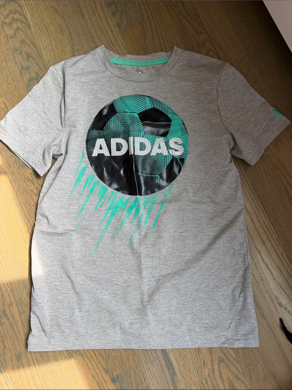 adidas Gray Tee with Teal and Black Soccer Graphic